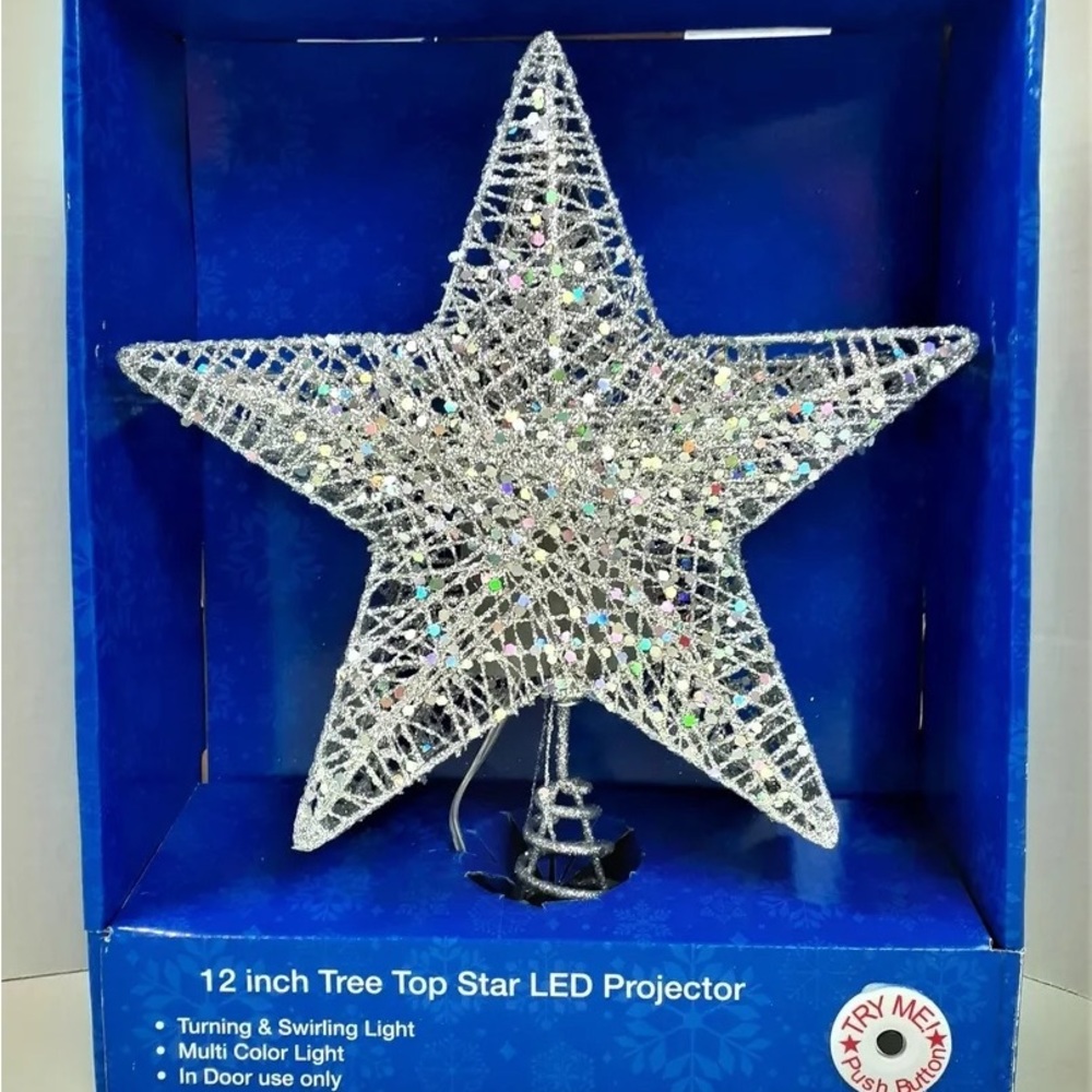 Merry brite 12 Inch Christmas Tree top Star Led Projector Silver